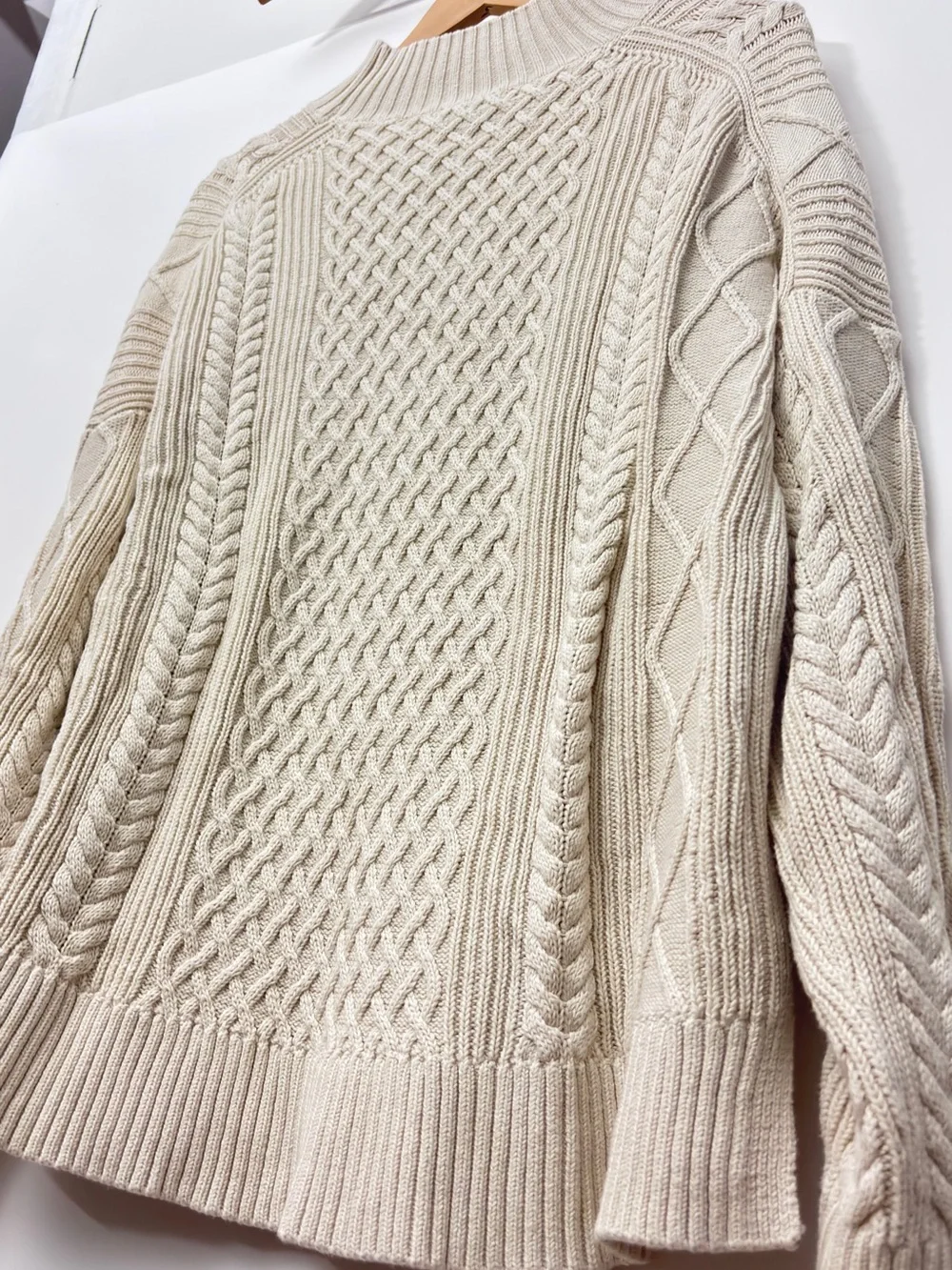 J. Crew Cable Knit Sweater Fisherman Mock Neck Cream Women XL